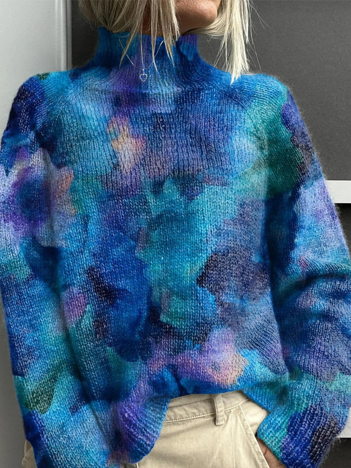 Yvonne | Pull à col roulé imprimé floral abstrait