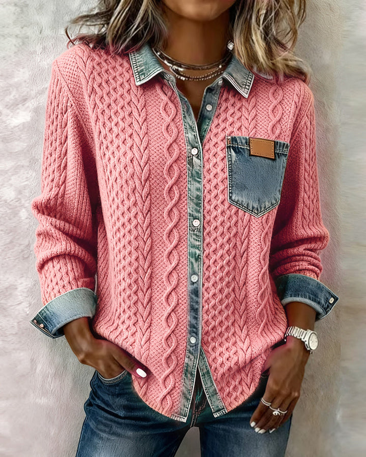 Juliane | Pull en Denim Tricoté Rose