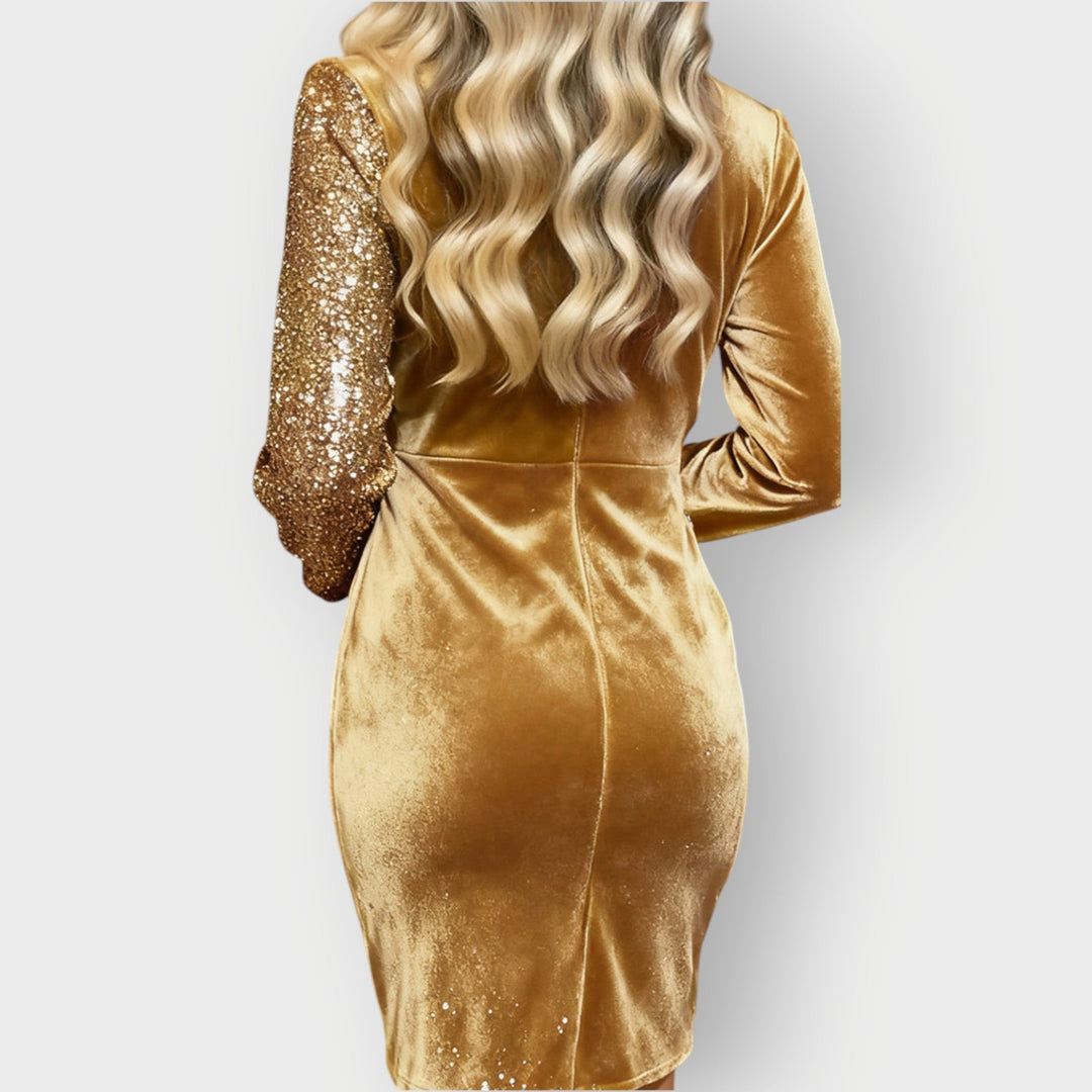 Emilia - Robe de soirée asymétrique en velours et sequins