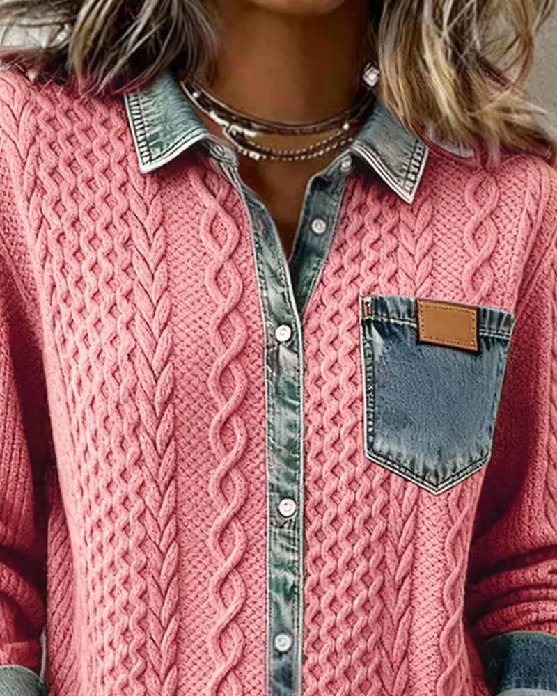 Juliane | Pull en Denim Tricoté Rose
