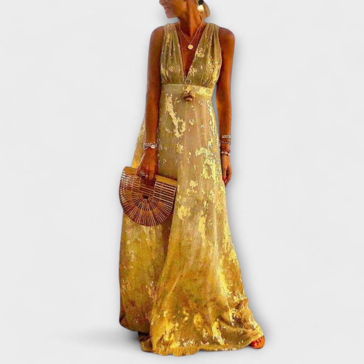 Robe fluide avec décolleté en V et détails en sequins