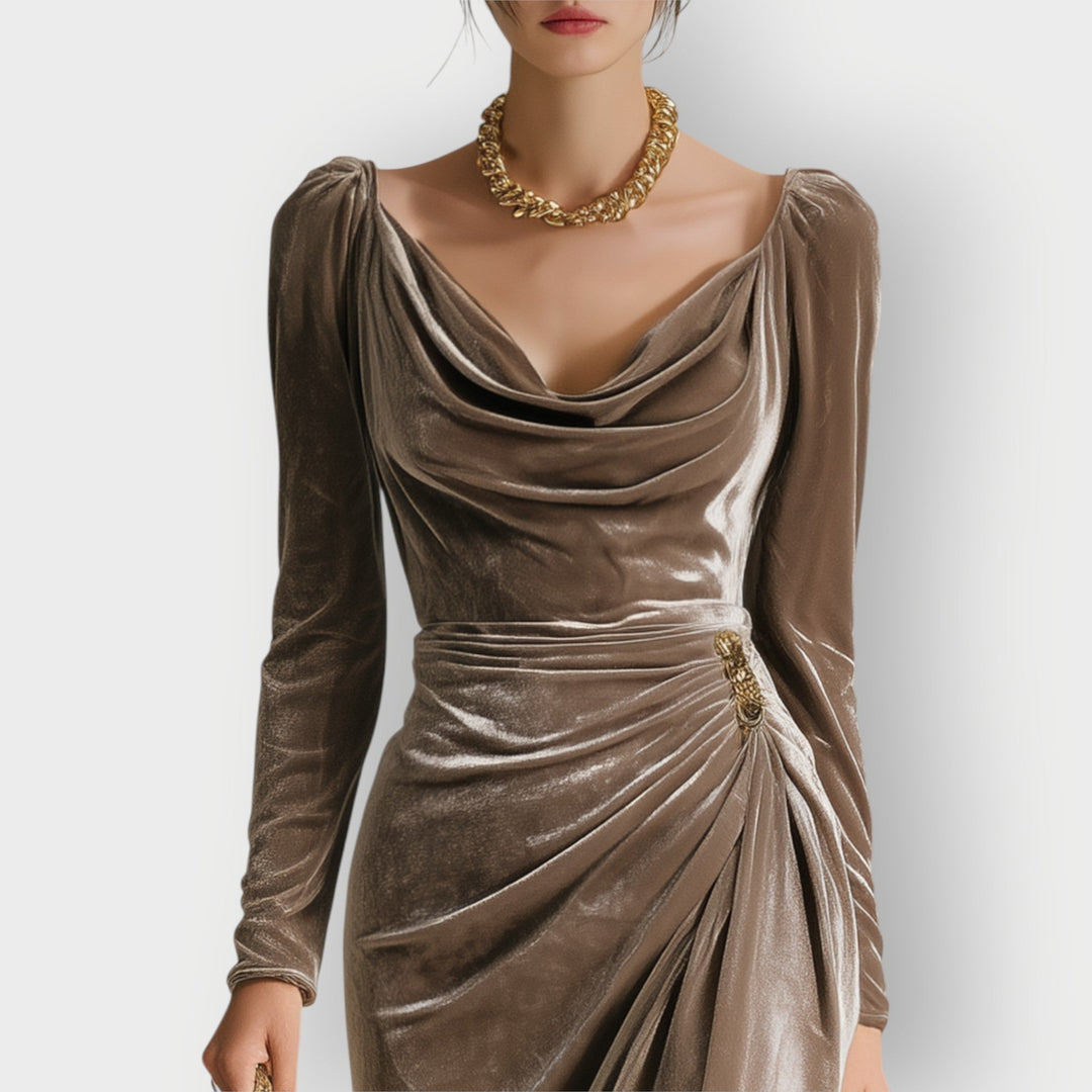 Ela - Robe de soirée en velours luxe drapée
