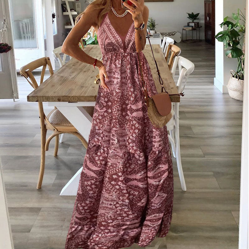 Wren | Robe Maxi V-Neck à Bretelles Spaghetti Boho