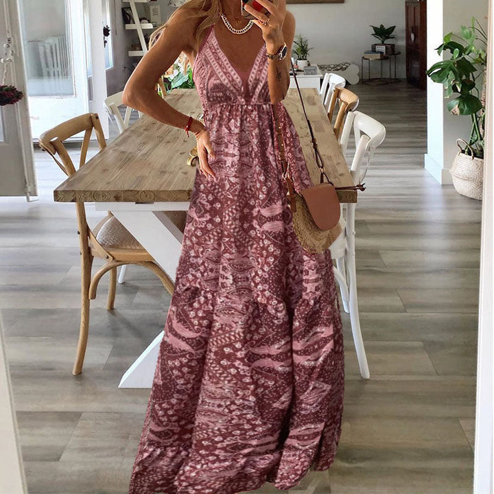 Wren | Robe Maxi V-Neck à Bretelles Spaghetti Boho