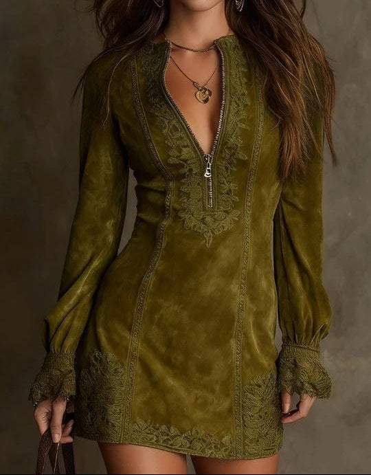 Jasmin – Robe Mini Bleue avec Dentelle