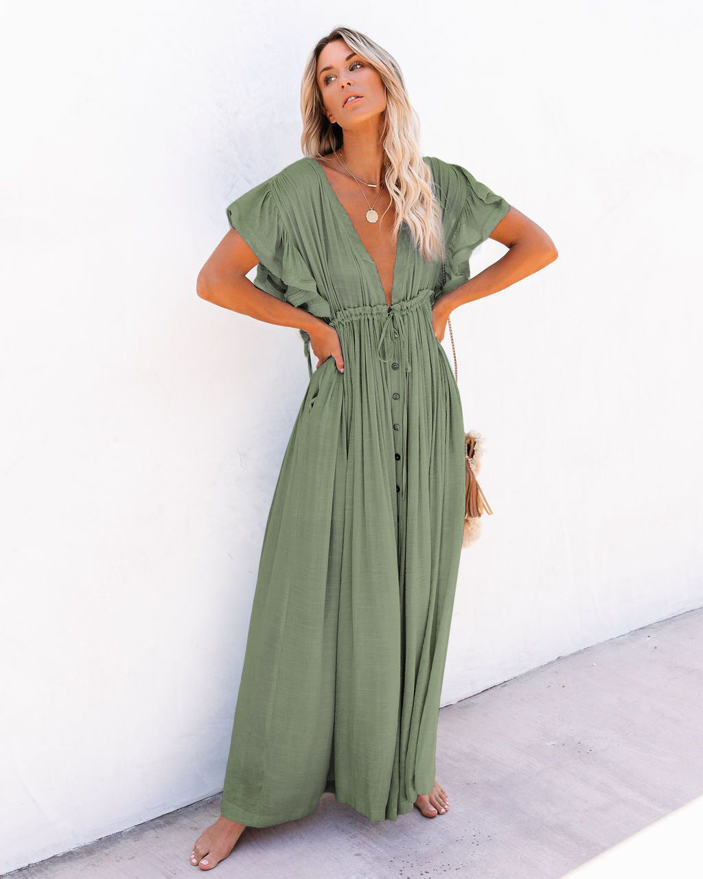 Audra | Robe de Plage Kimono V-Cou Boho