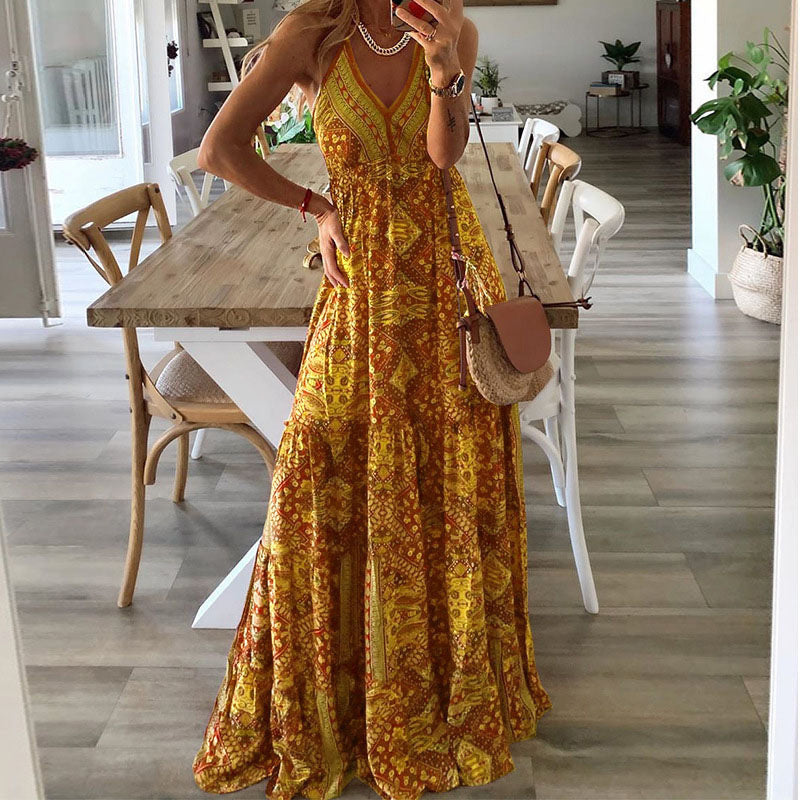 Wren | Robe Maxi V-Neck à Bretelles Spaghetti Boho