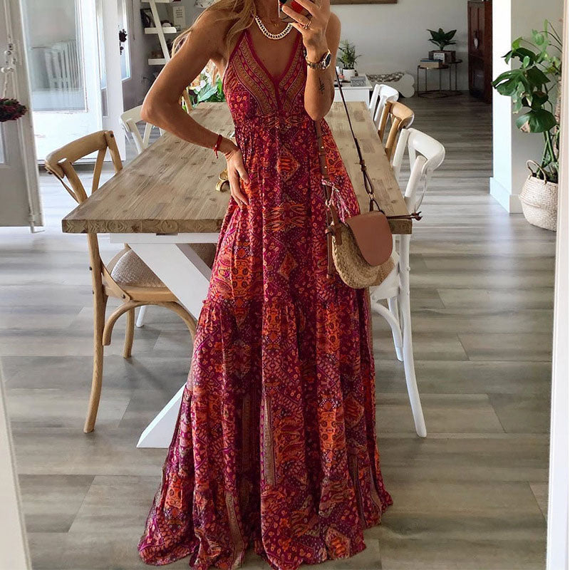 Wren | Robe Maxi V-Neck à Bretelles Spaghetti Boho