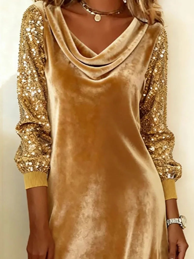 Aubrey | Robe en Velours à Manches Étincelantes