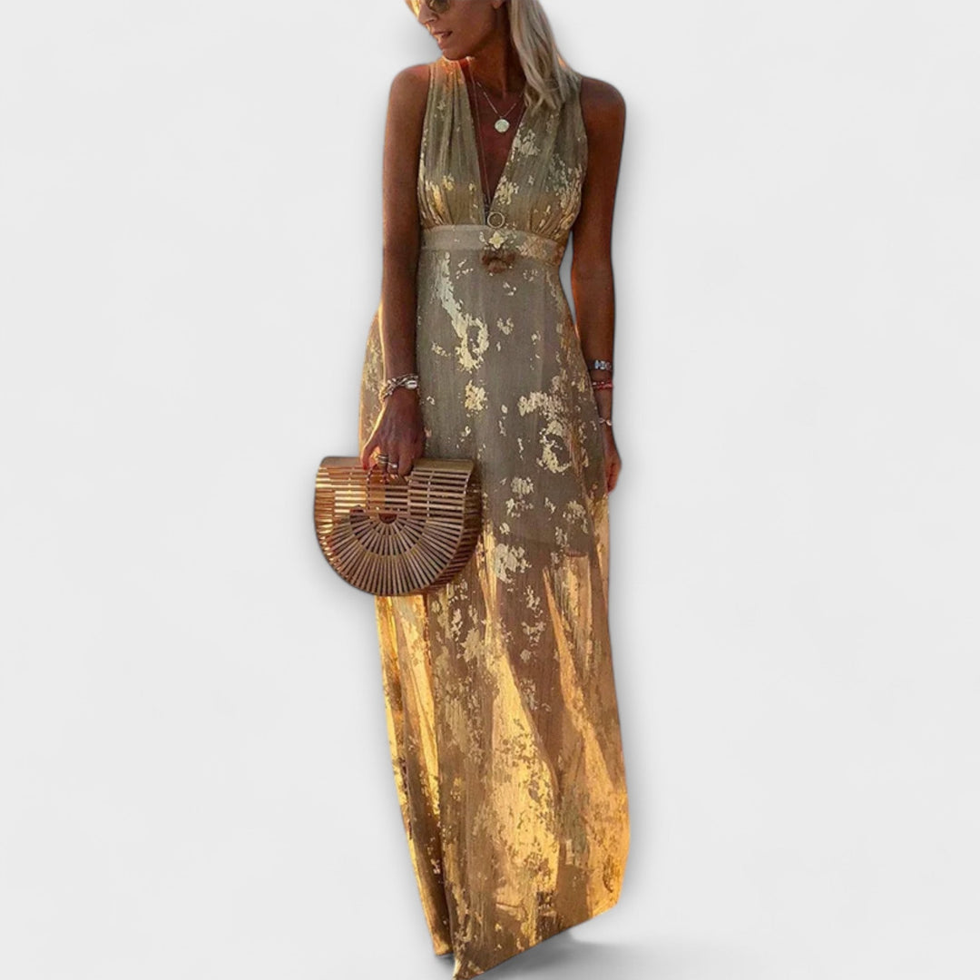 Robe fluide avec décolleté en V et détails en sequins