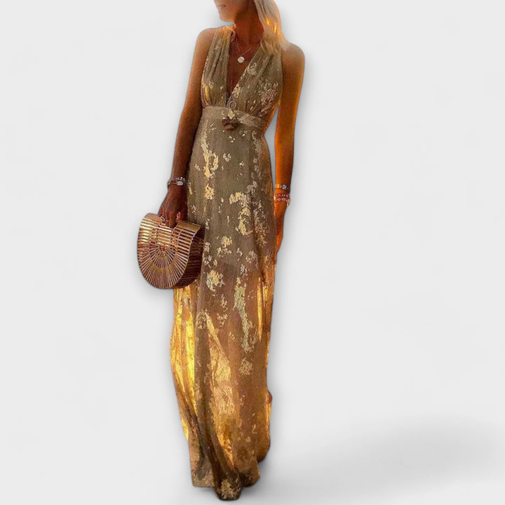 Robe fluide avec décolleté en V et détails en sequins