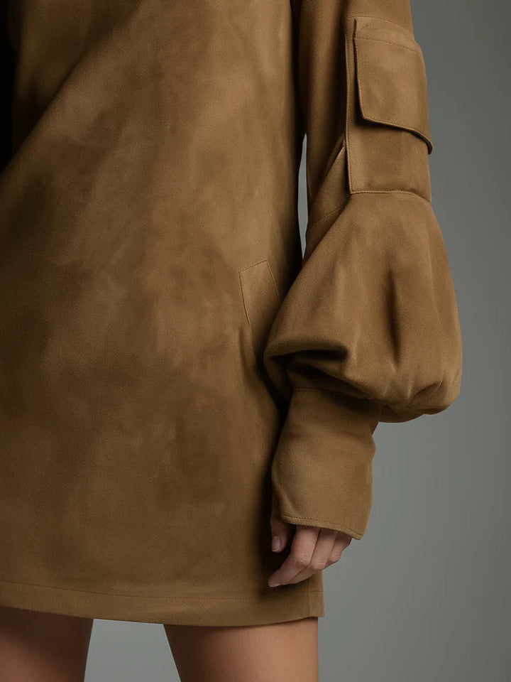 Acheter - Robe Mini en Suède Ample avec Col Montant