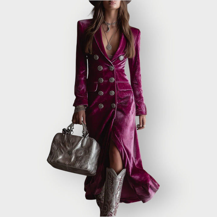 Vera - Robe Maxi en Velours Double Boutonnée de Luxe