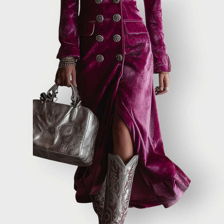 Vera - Robe Maxi en Velours Double Boutonnée de Luxe
