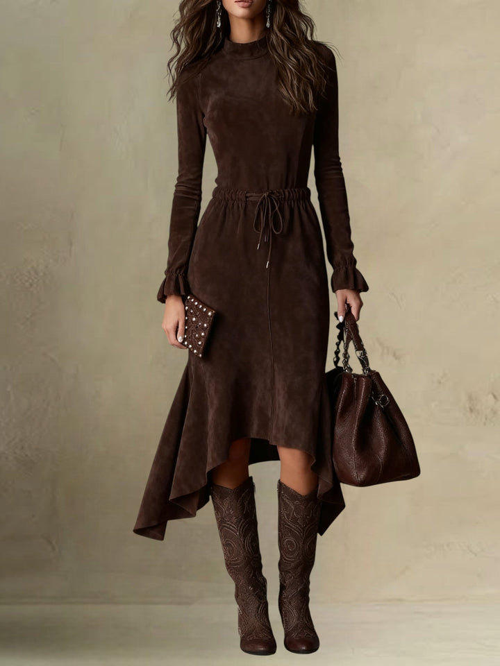 Isla | Robe Midi en Suède avec Ceinture à Nouer