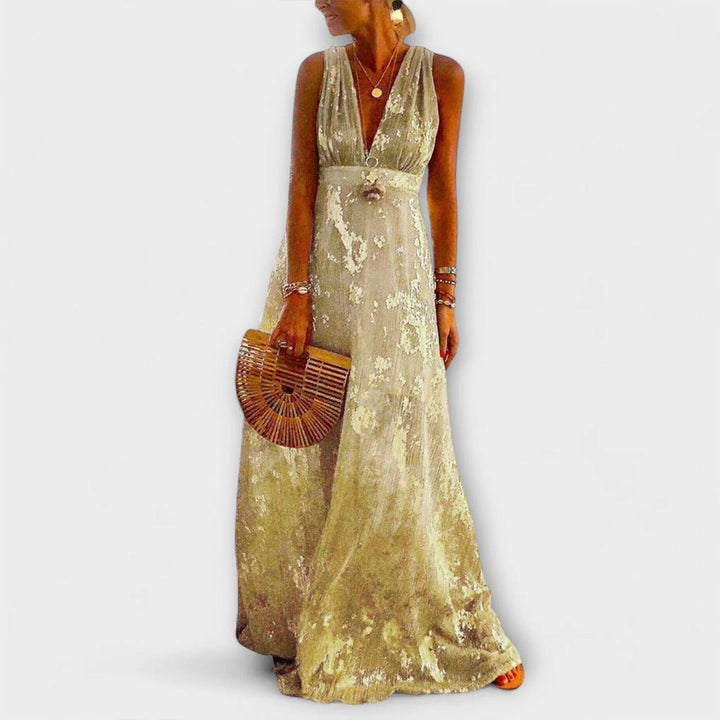 Robe fluide avec décolleté en V et détails en sequins