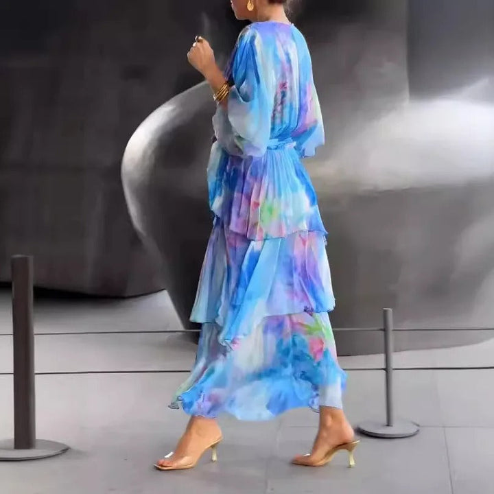 Solstice - Robe de soirée longue à manches courtes fluide