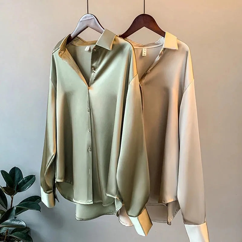 Olivia - Blouse en Satin Luxe à Manches Longues