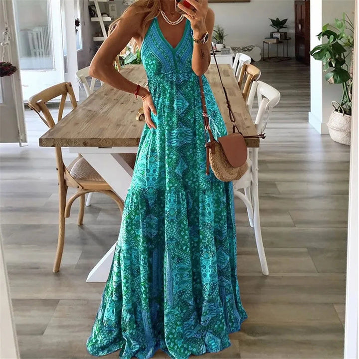 Wren | Robe Maxi V-Neck à Bretelles Spaghetti Boho